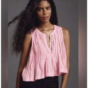 By Anthropologie Lottie Pleated Linen Tank In Pink